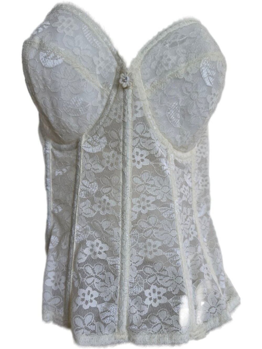 Dominique Vintage Ivory Lace Underwire Strapless Bustier Corset Longline 32D